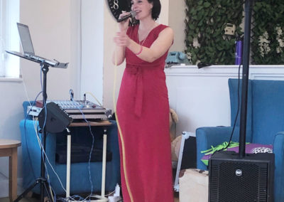 Singer Sarah Flotel singing at Bromley Park Care Home