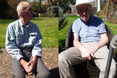 Two male residents in the garden at Bromley Park Care Home