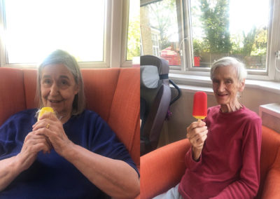 Two residents enjoying ice creams at Bromley Park Care Home