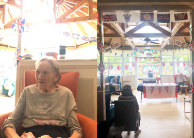 Lady resident at Bromley Park Care Home and a photo of the lounge at the Home