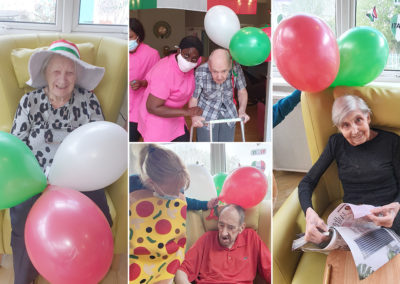 Bromley Park Care Home residents enjoying Italian-themed decorations