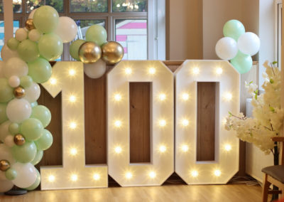 100th birthday lights and balloons at Bromley Park Care Home