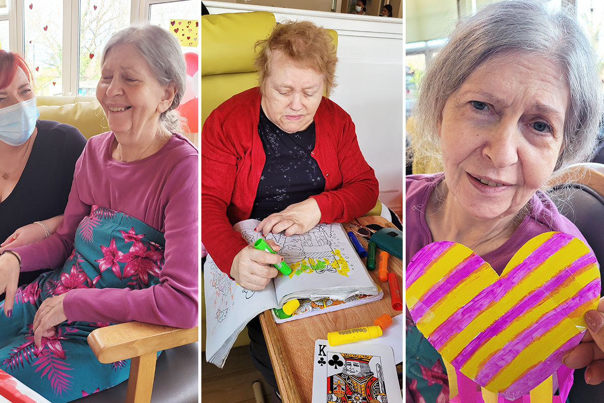 Residents colouring at Bromley Park Care Home