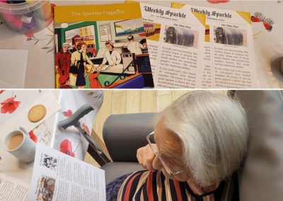 Bromley Park Care Home resident reading the Weekly Sparkle