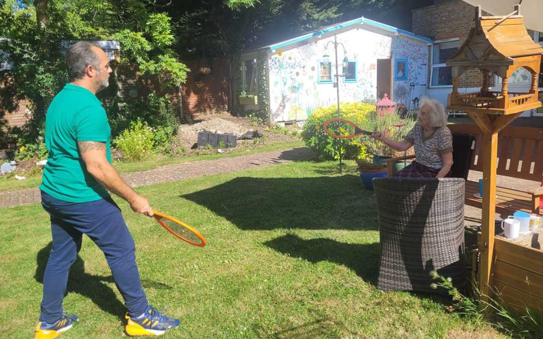 Dorothy at Bromley Park Care Home enjoys tennis and hearing from a friend