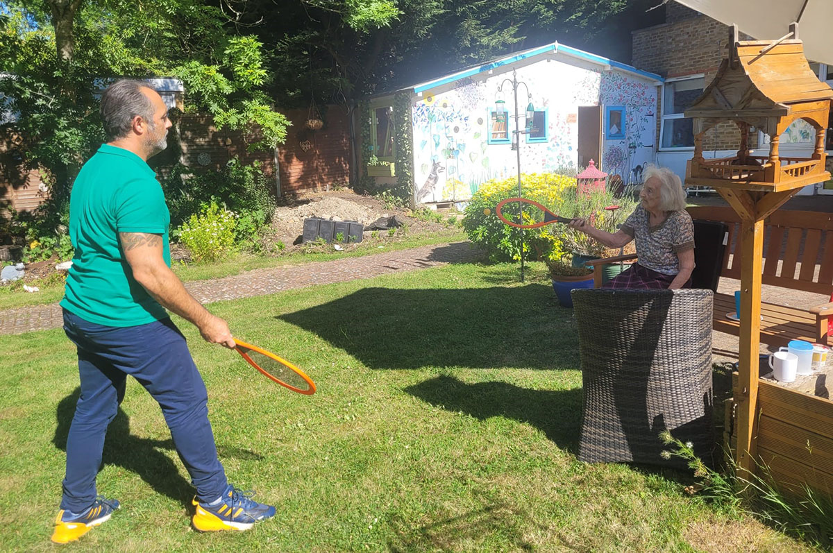 Dorothy at Bromley Park Care Home enjoys tennis and hearing from a friend