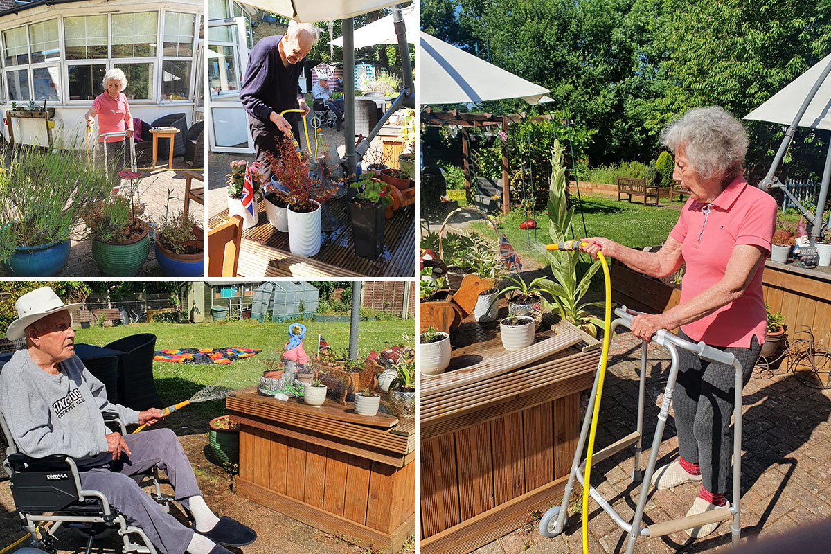 Bromley Park Care Home residents watering the garden