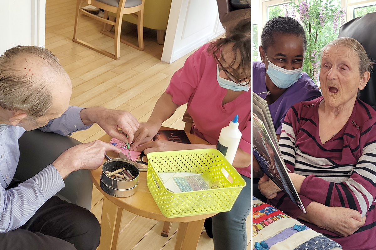 Residents enjoying arts and crafts at Bromley Park Care Home