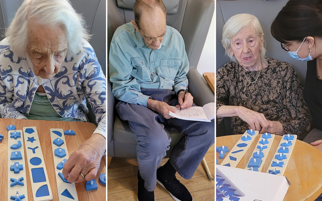 Puzzle sorting and pastimes at Bromley Park Care Home