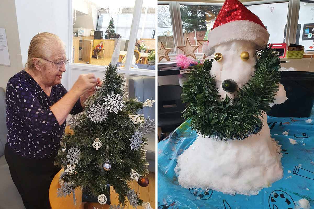 Tree decorating and a snowman at Bromley Park Care Home