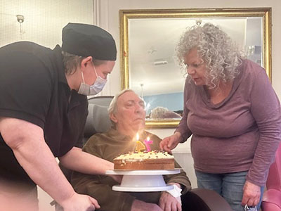 Michael with his birthday cake at Bromley Park Care Home