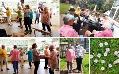 Bromley Park Care Home residents enjoying Linda's Dance Group and socialising in the garden